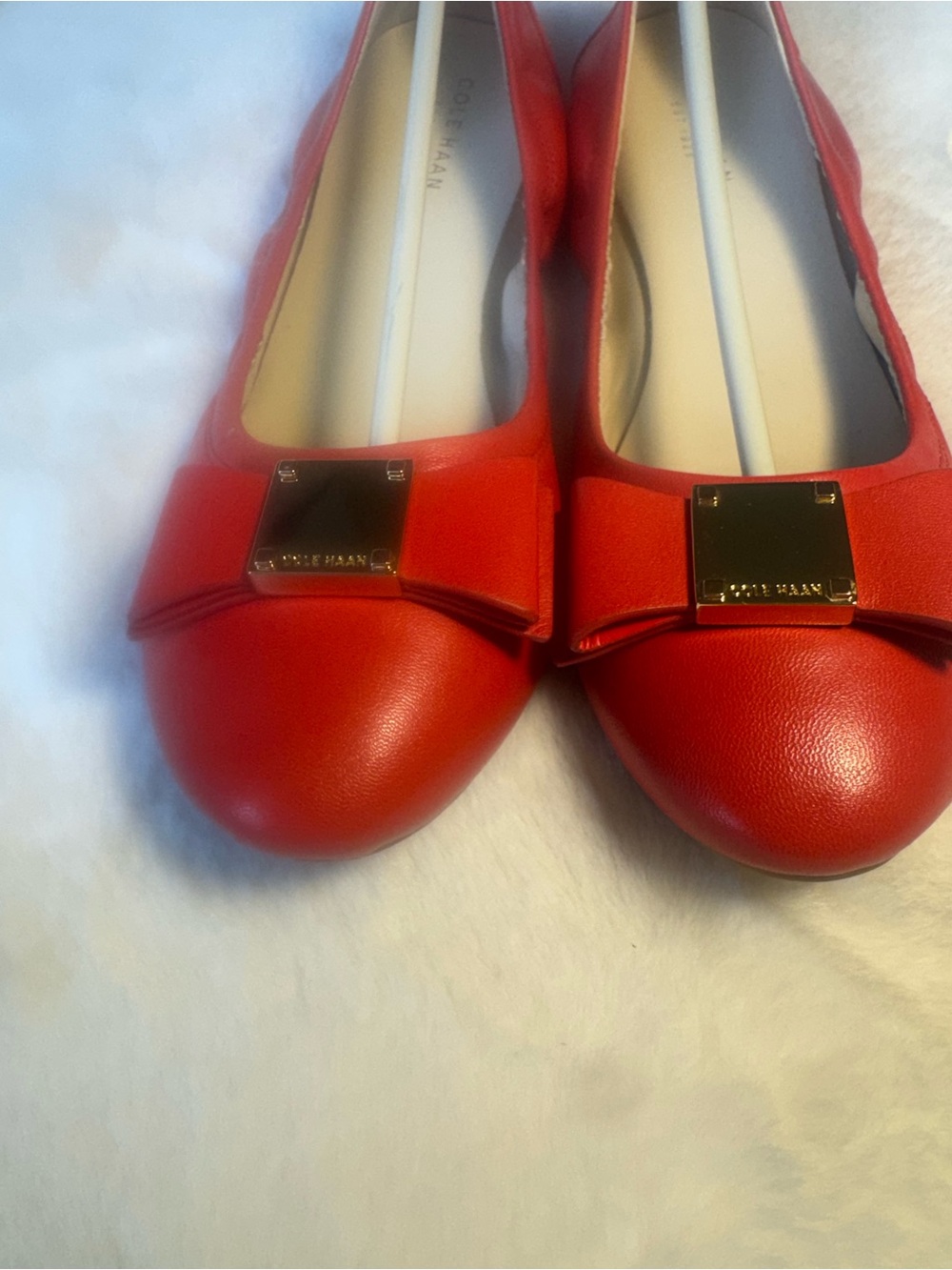 Cole Haan Tali Bow Ballet flat Maple Coral SOFT leather gold buckle Sz 7 - Picture 6 of 9